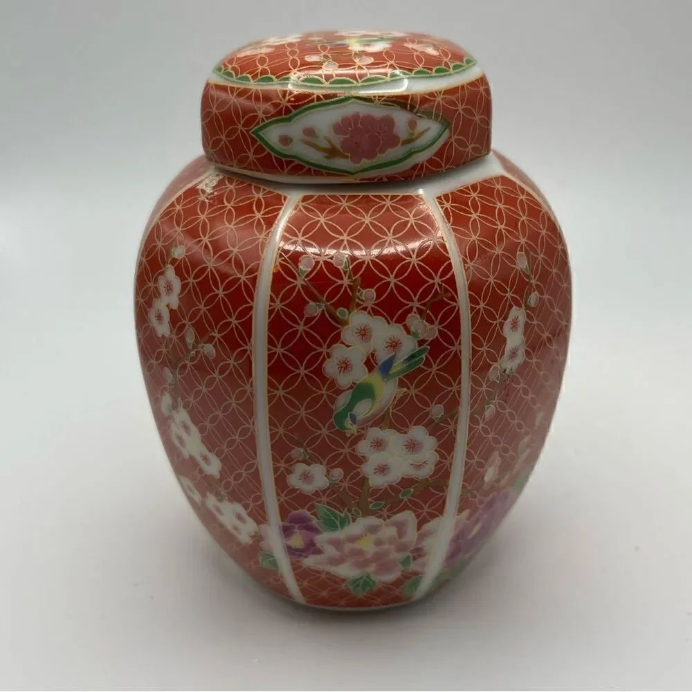 Cloisonné orange ginger jar vintage